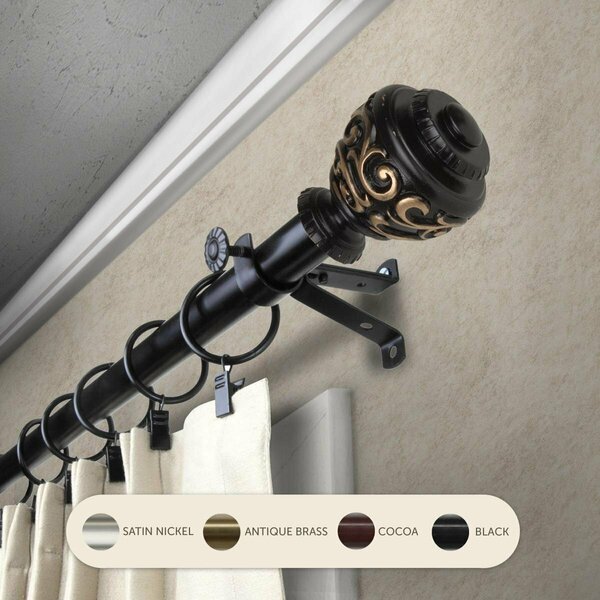 Kd Encimera 0.8125 in. Harmony Curtain Rod with 28 to 48 in. Extension, Black KD3714640